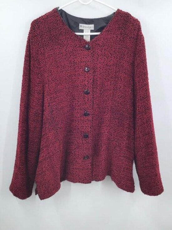 Dress Barn Jackets & Blazers - Vintage 1990s Red Chenille Blazer Women's 2X V-Neck Long Sleeve Made in the USA